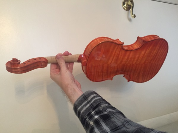 Baroque violin in progress red oil varnish