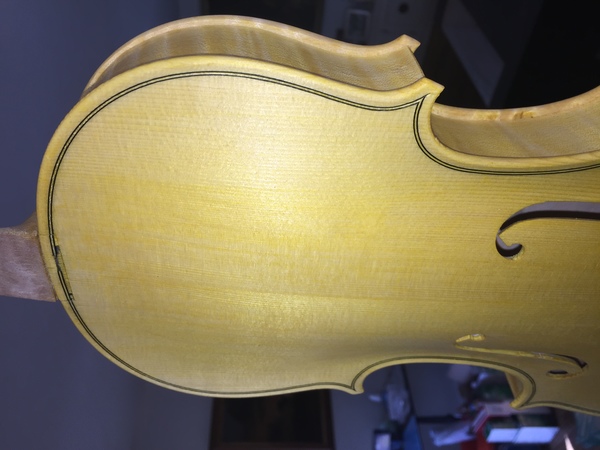 Baroque violin in progress Glair ground coat top